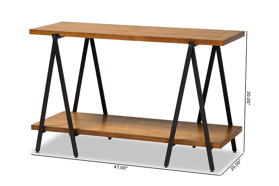 Baxton Studio Britton Rustic Industrial Walnut Finished Wood and Black Finished Metal Console Table