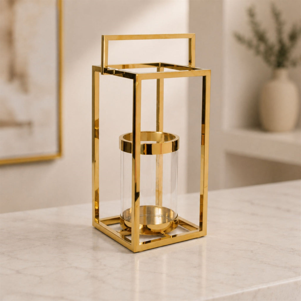 Stainless Steel Box Lantern with Glass Insert 19"H