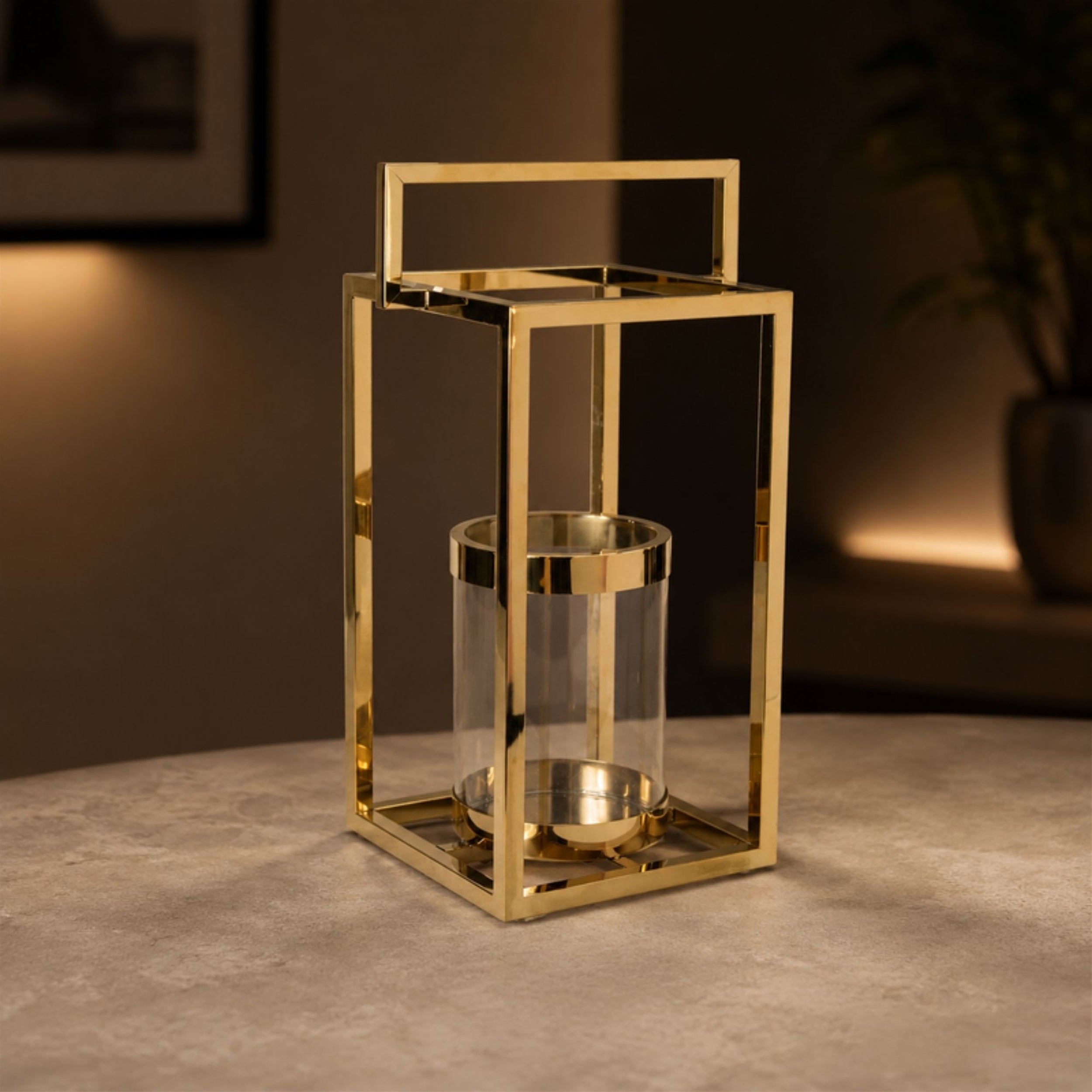 Stainless Steel Box Lantern with Glass Insert 19"H