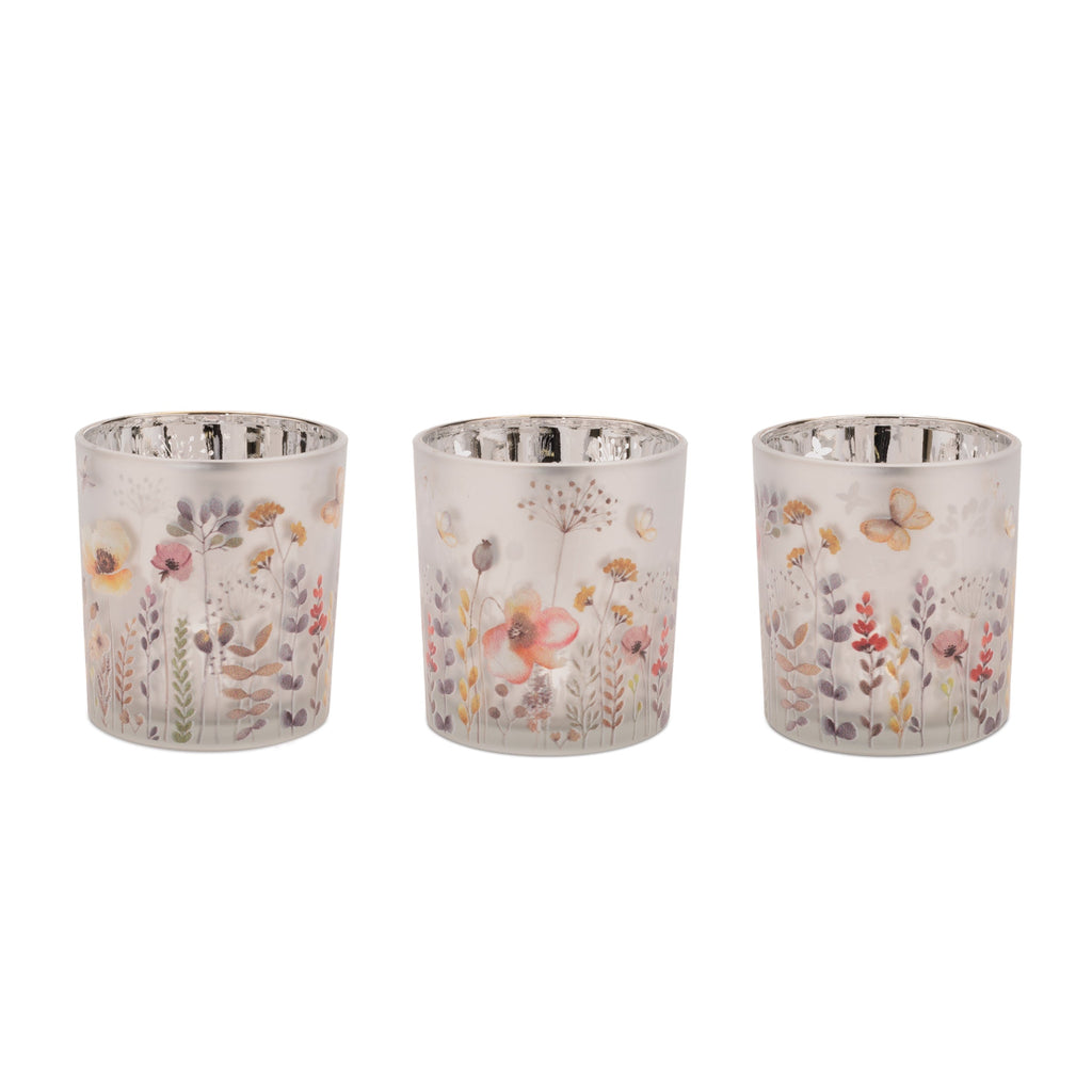 Frosted Wildflower Print Votive Holder (Set of 3)
