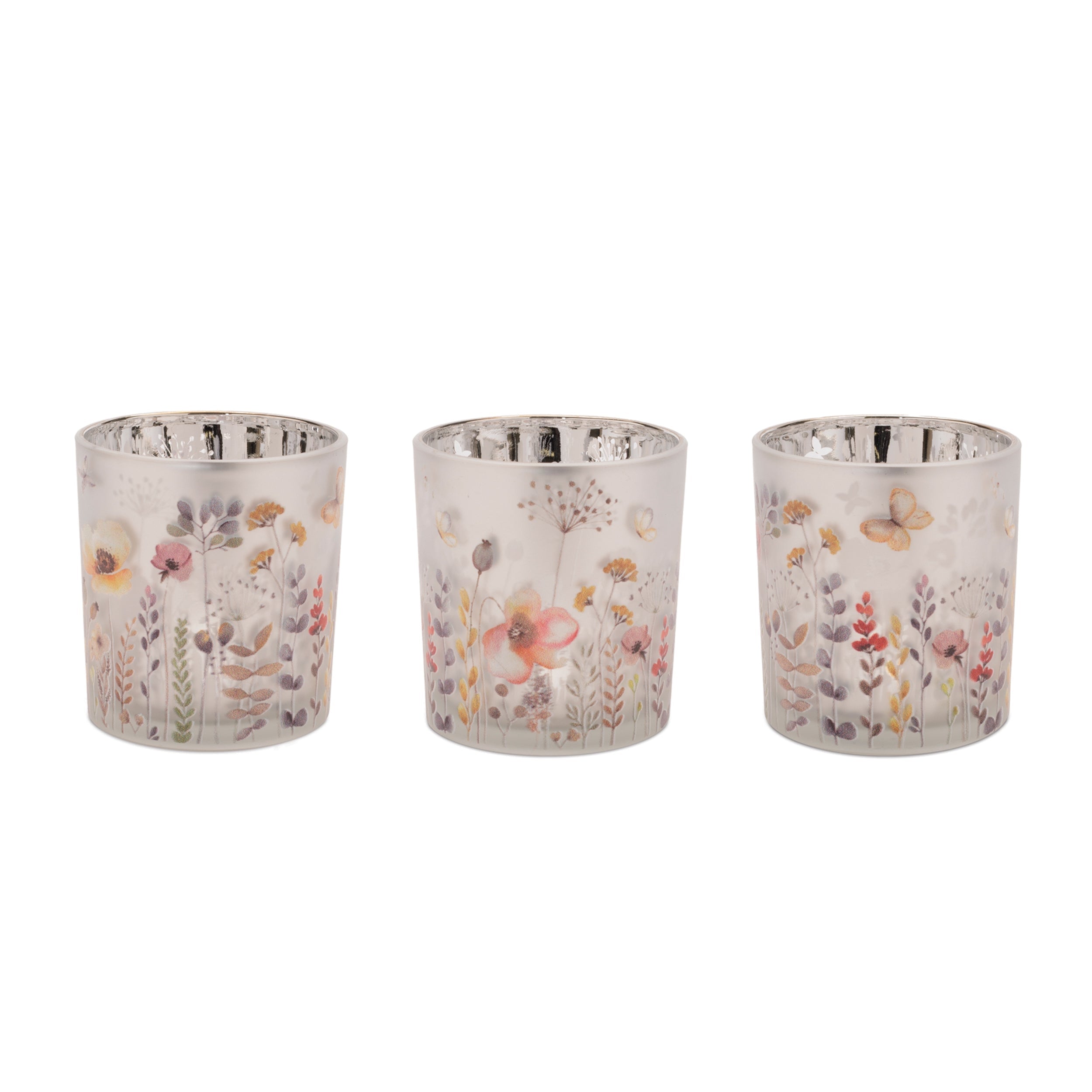 Frosted Wildflower Print Votive Holder (Set of 3)