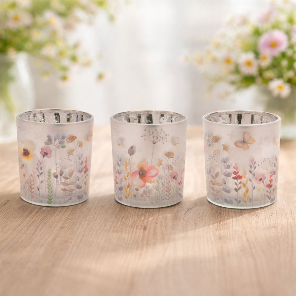 Frosted Wildflower Print Votive Holder (Set of 3)