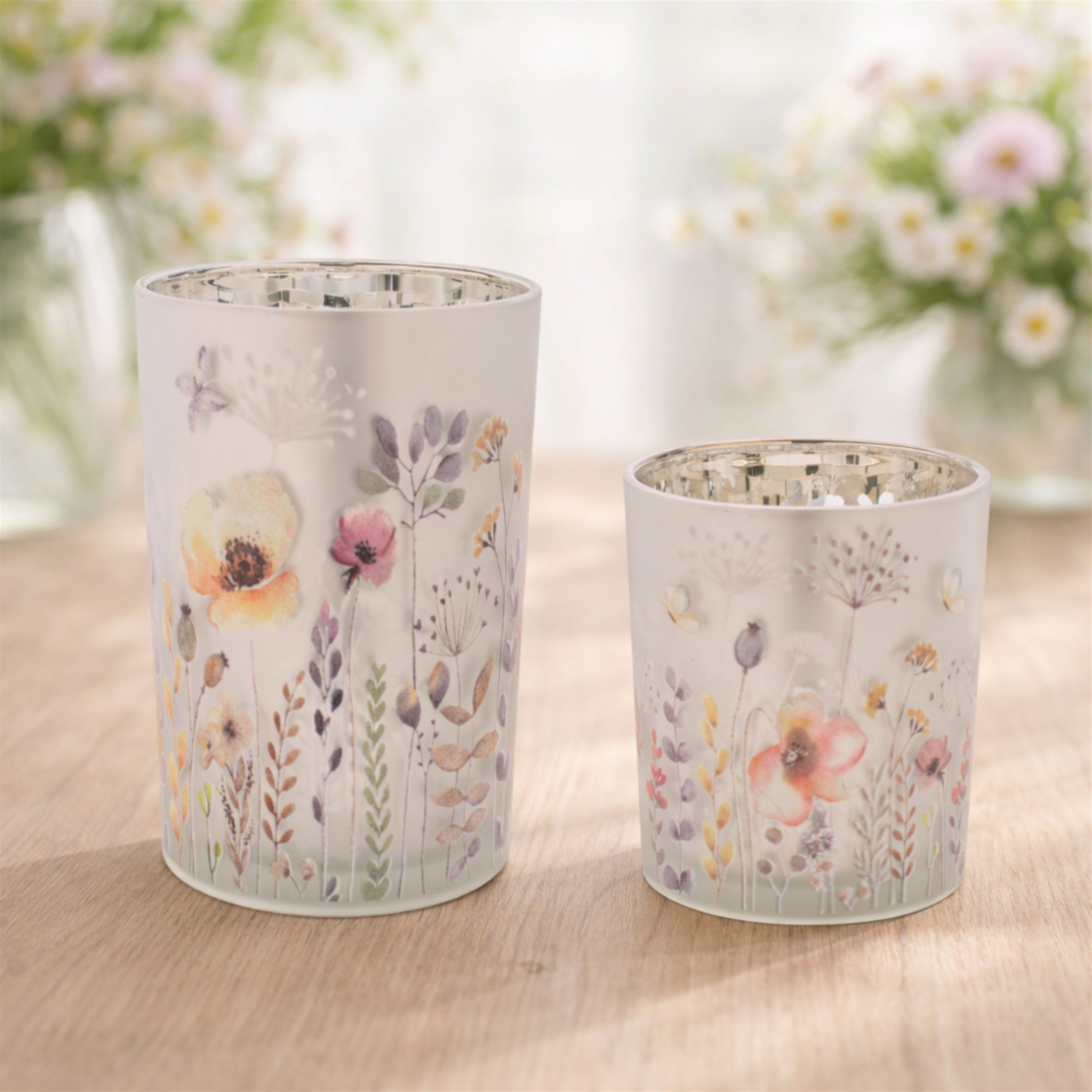 Frosted Floral Print Votive Holder (Set of 2)