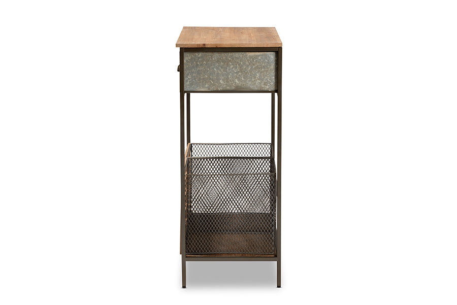 Baxton Studio Abram Modern Farmhouse Industrial Oak Brown Finished Wood and Black Metal 2-Drawer Multipurpose Kitchen Storage Cabinet