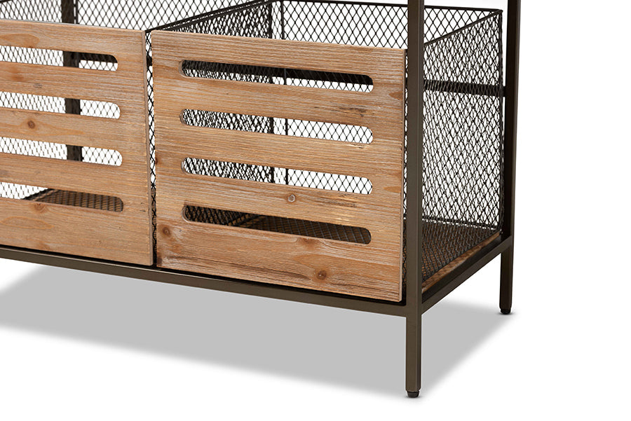 Baxton Studio Abram Modern Farmhouse Industrial Oak Brown Finished Wood and Black Metal 2-Drawer Multipurpose Kitchen Storage Cabinet