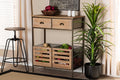 Baxton Studio Abram Modern Farmhouse Industrial Oak Brown Finished Wood and Black Metal 2-Drawer Multipurpose Kitchen Storage Cabinet