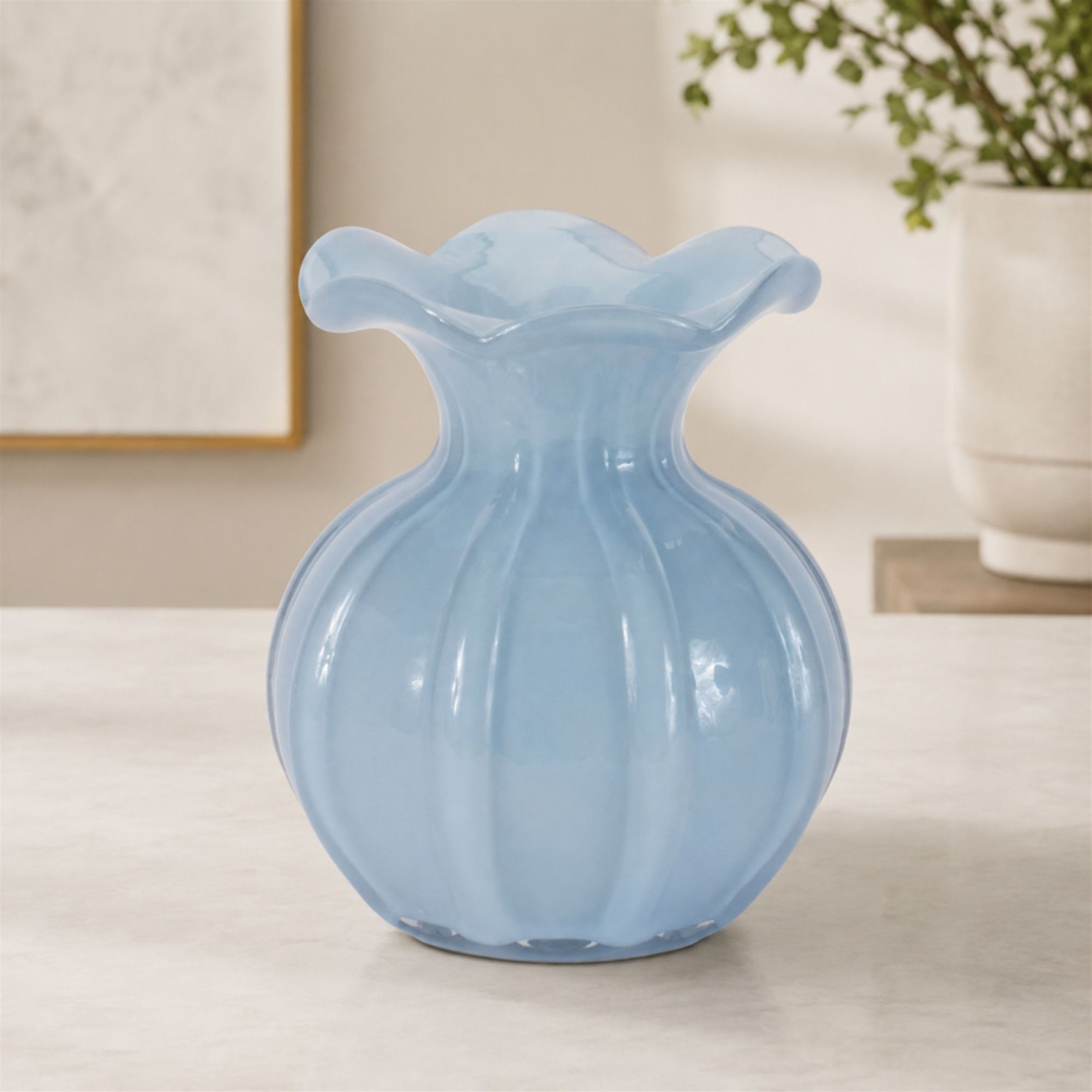 Scalloped Ribbed Glass Vase (Set of 2)