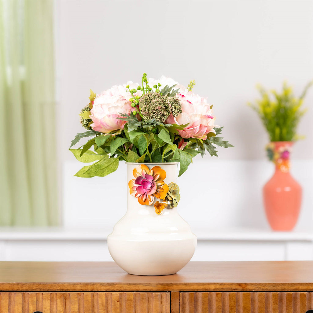 Floral Embossed Metal Vase 8.5"H