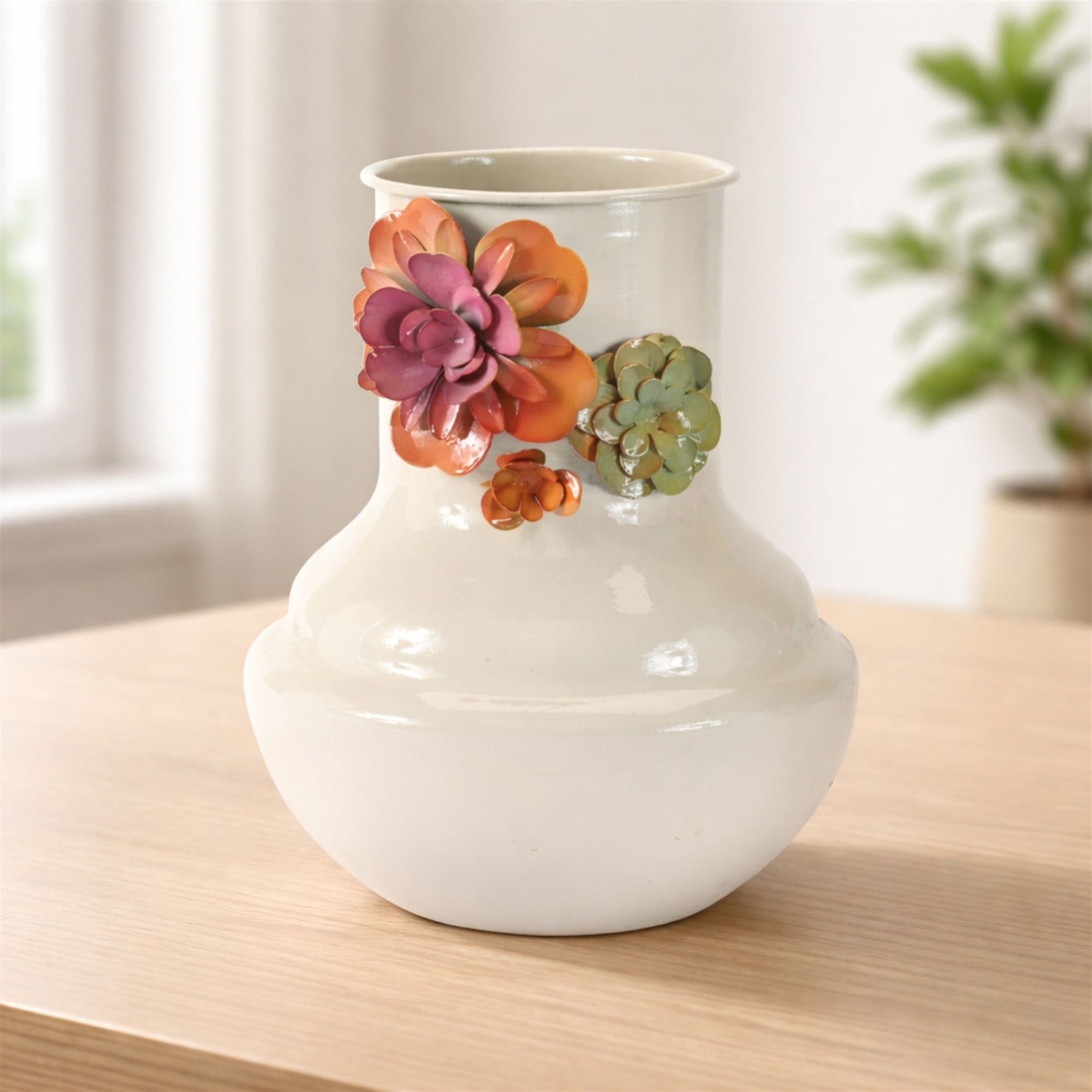 Floral Embossed Metal Vase 8.5"H