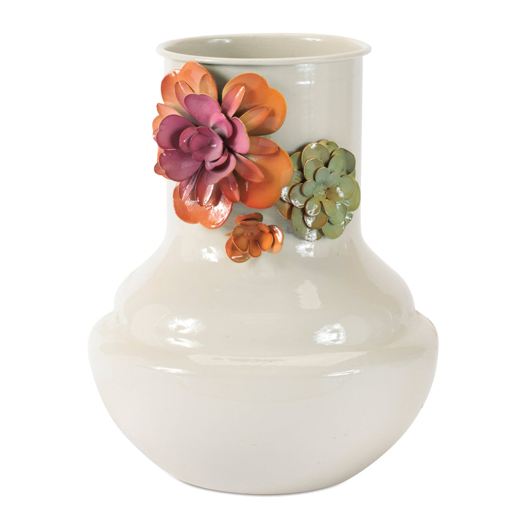 Floral Embossed Metal Vase 8.5"H