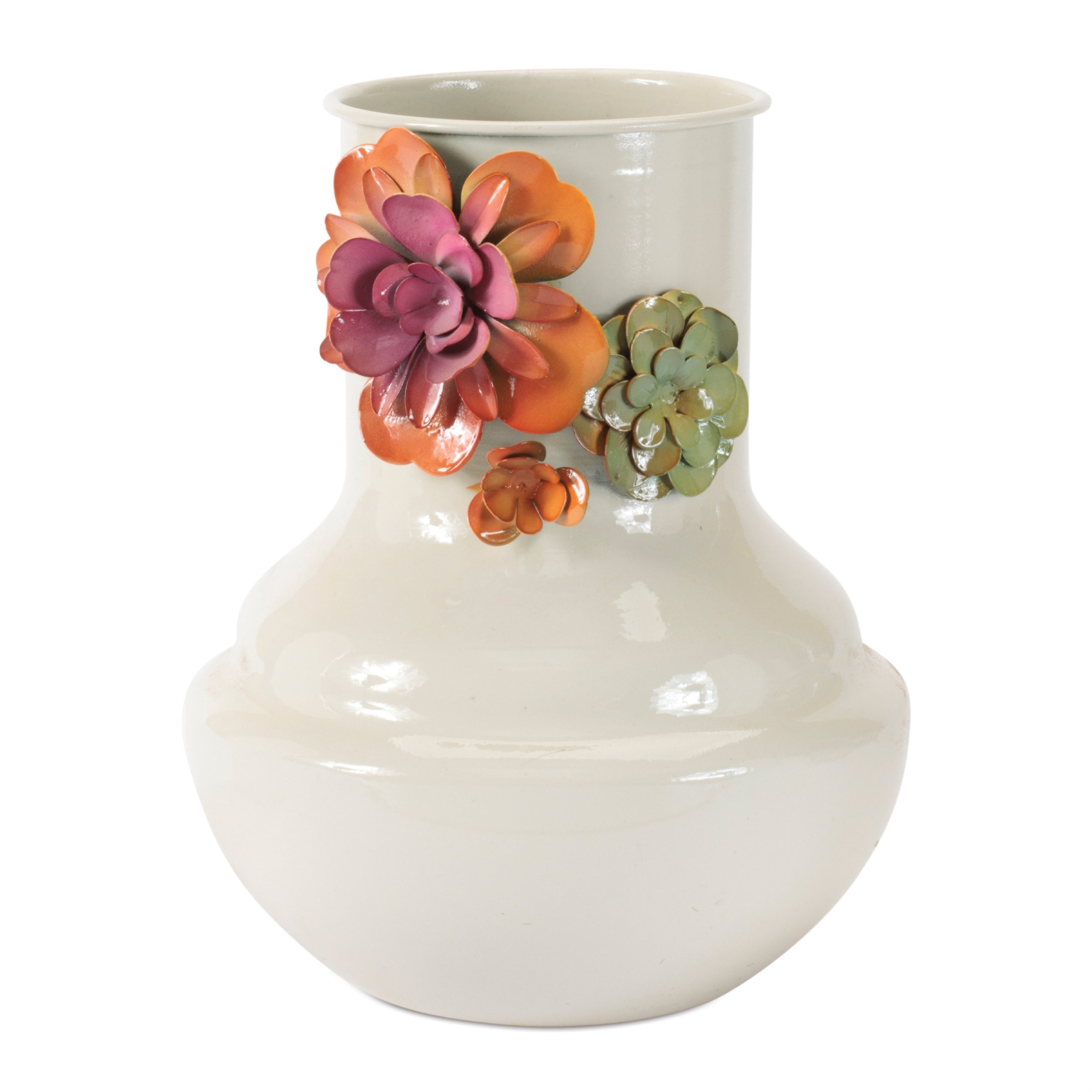 Floral Embossed Metal Vase 8.5"H