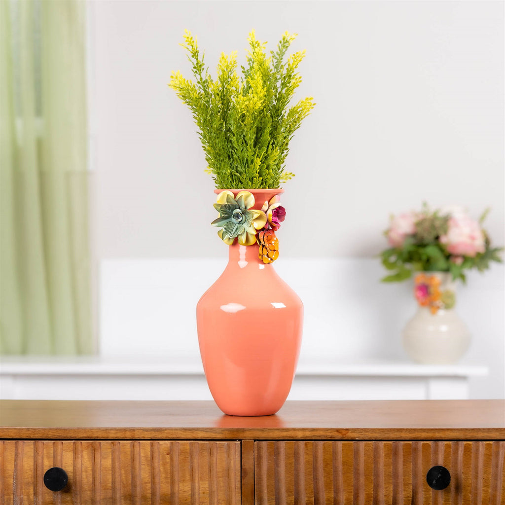 Floral Embossed Metal Vase12.25"H