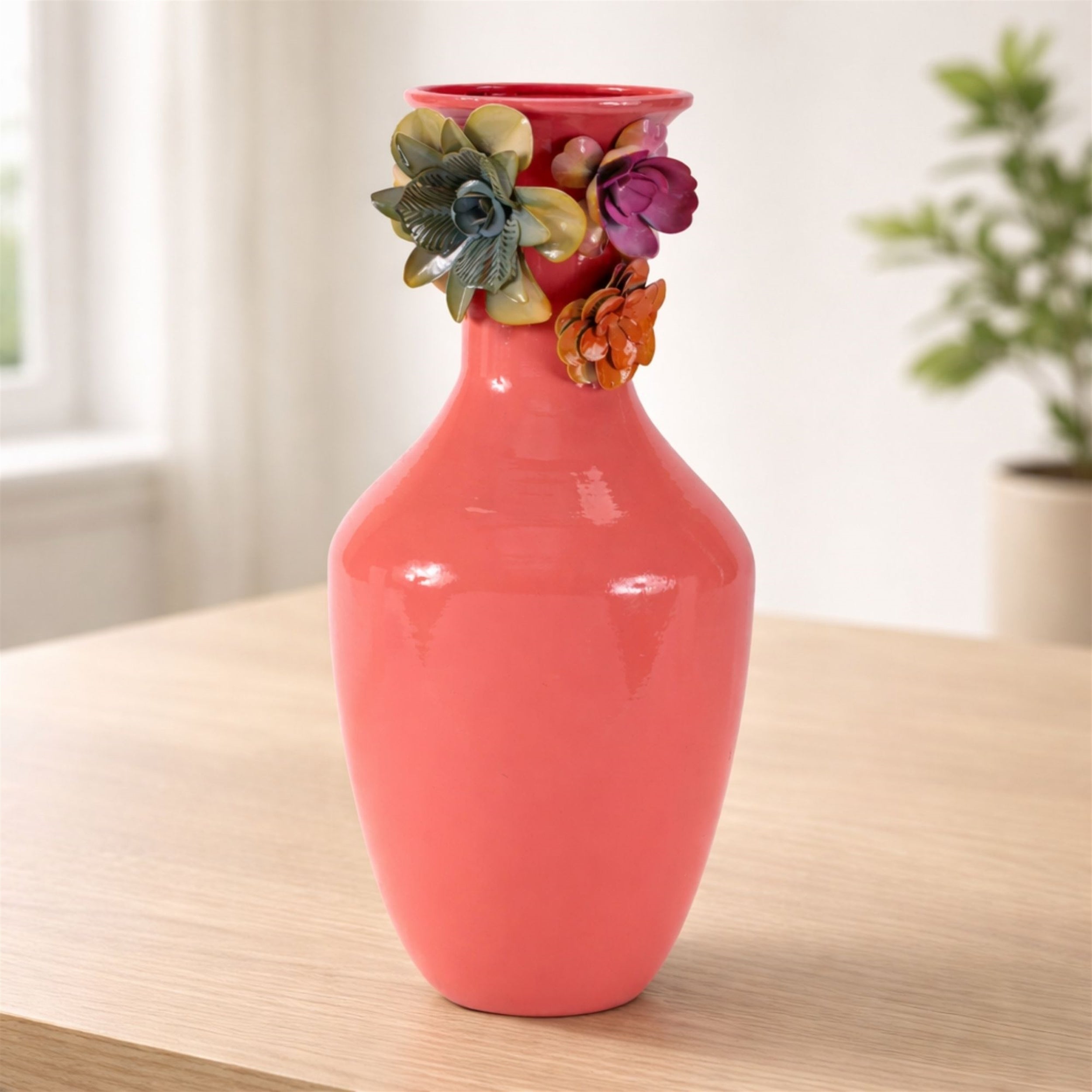Floral Embossed Metal Vase12.25"H