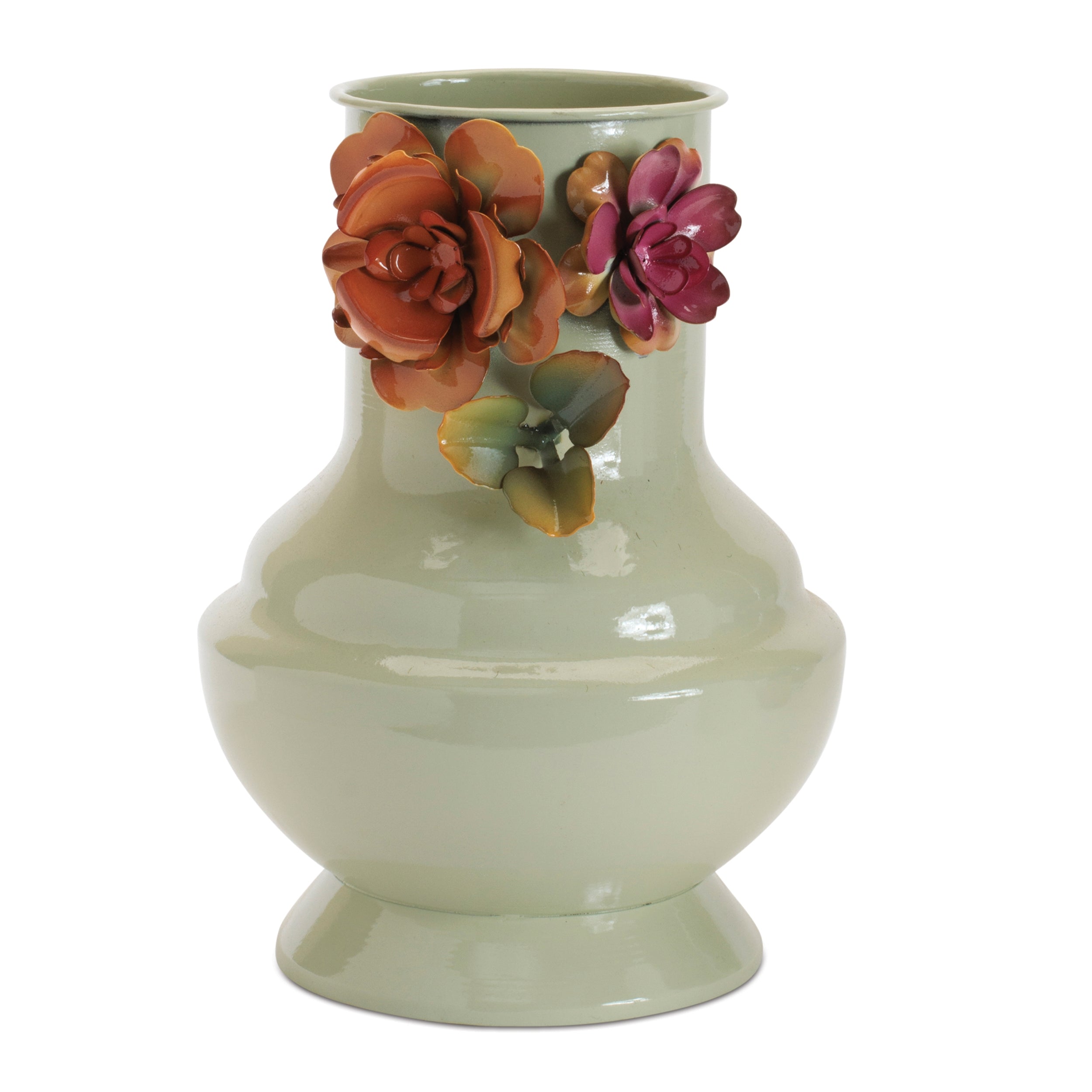 Floral Embossed Metal Vase 9.5"H