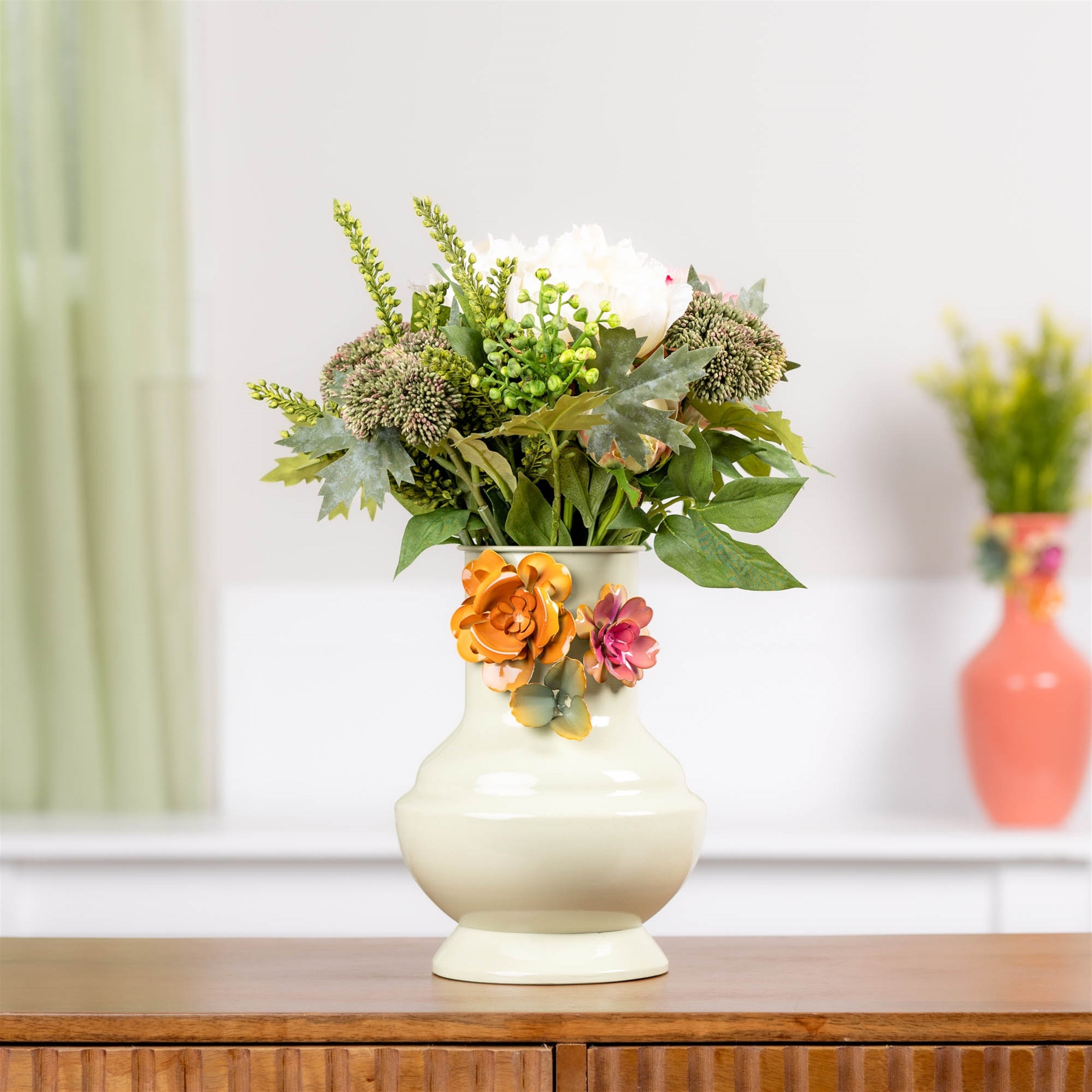 Floral Embossed Metal Vase 9.5"H