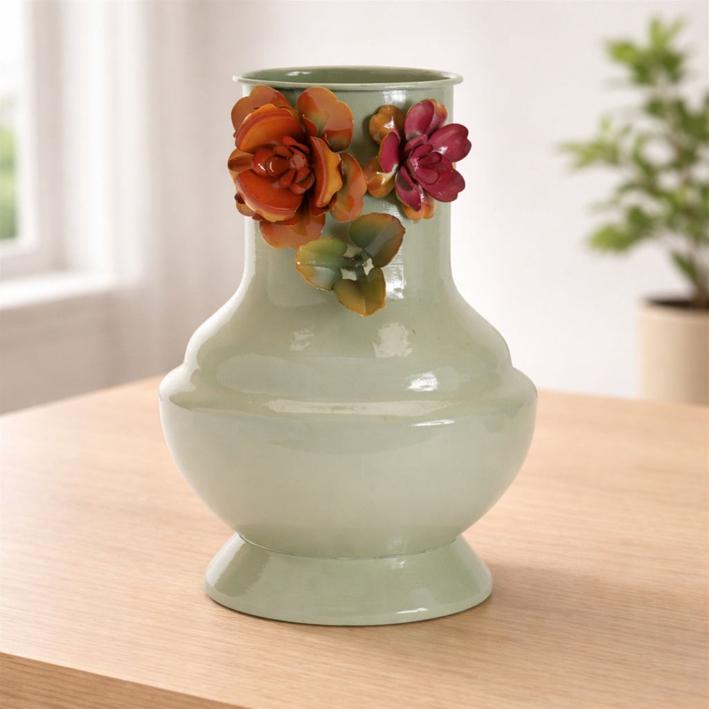 Floral Embossed Metal Vase 9.5"H