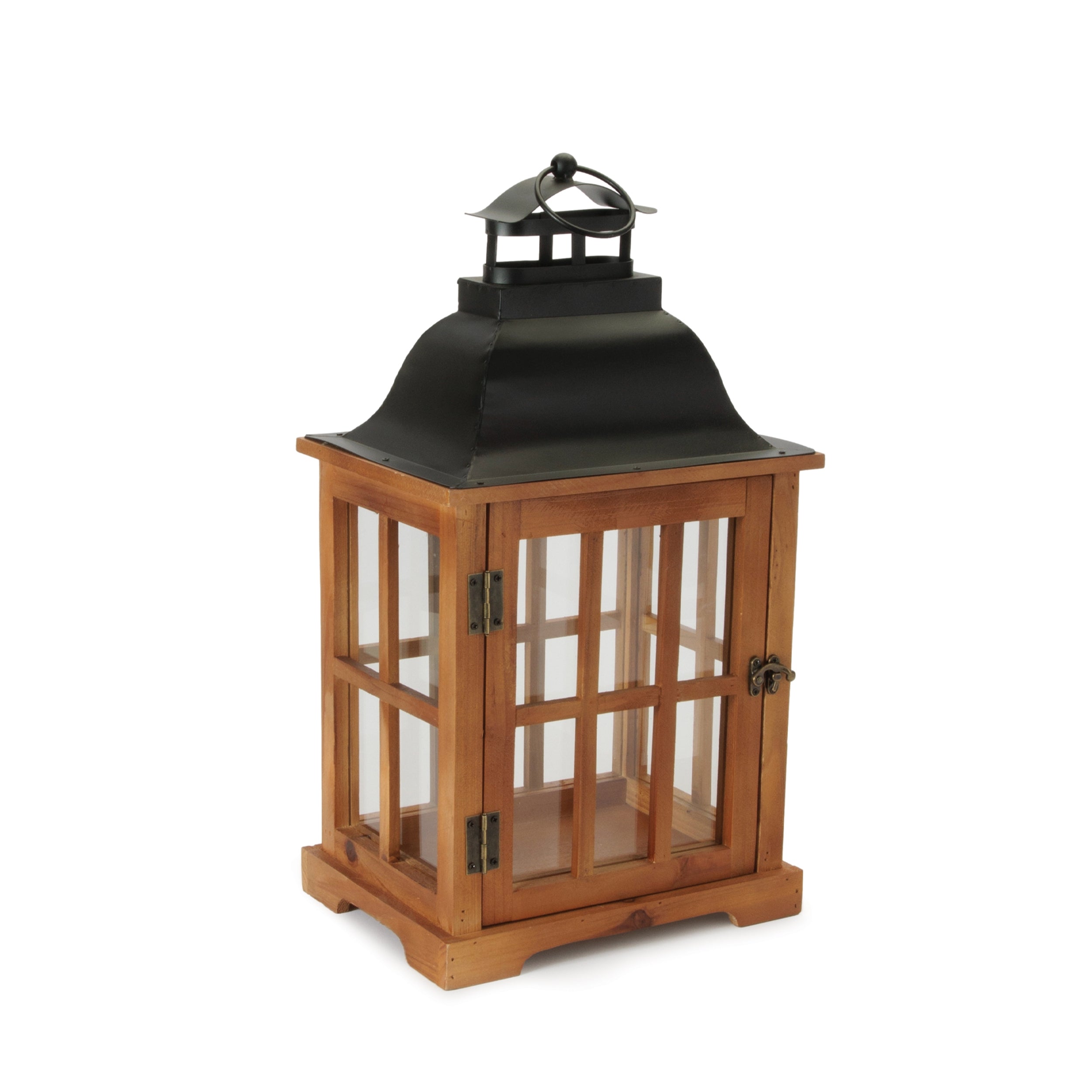 Rustic Wood and Iron Framed Glass Lantern (Set of 2)