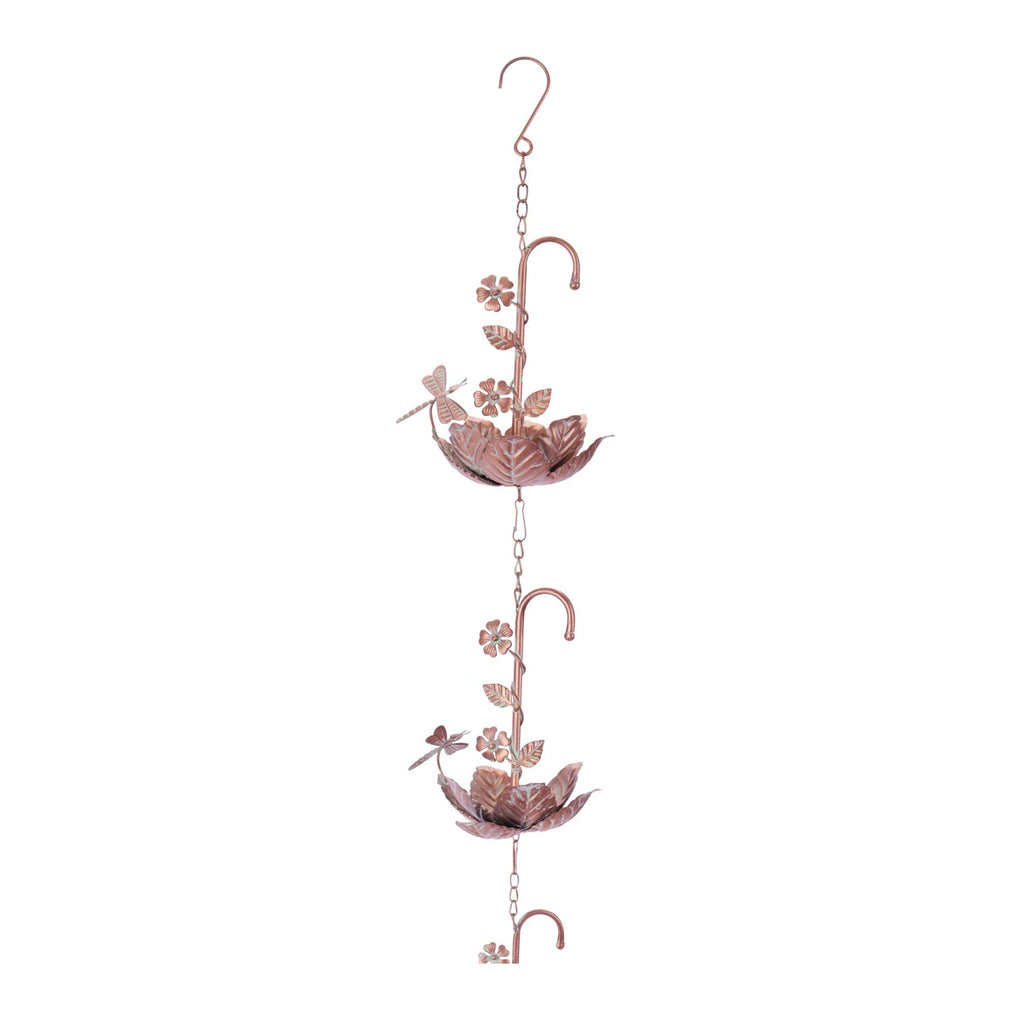 Iron Dragonfly Floral Rain Chain 74"L