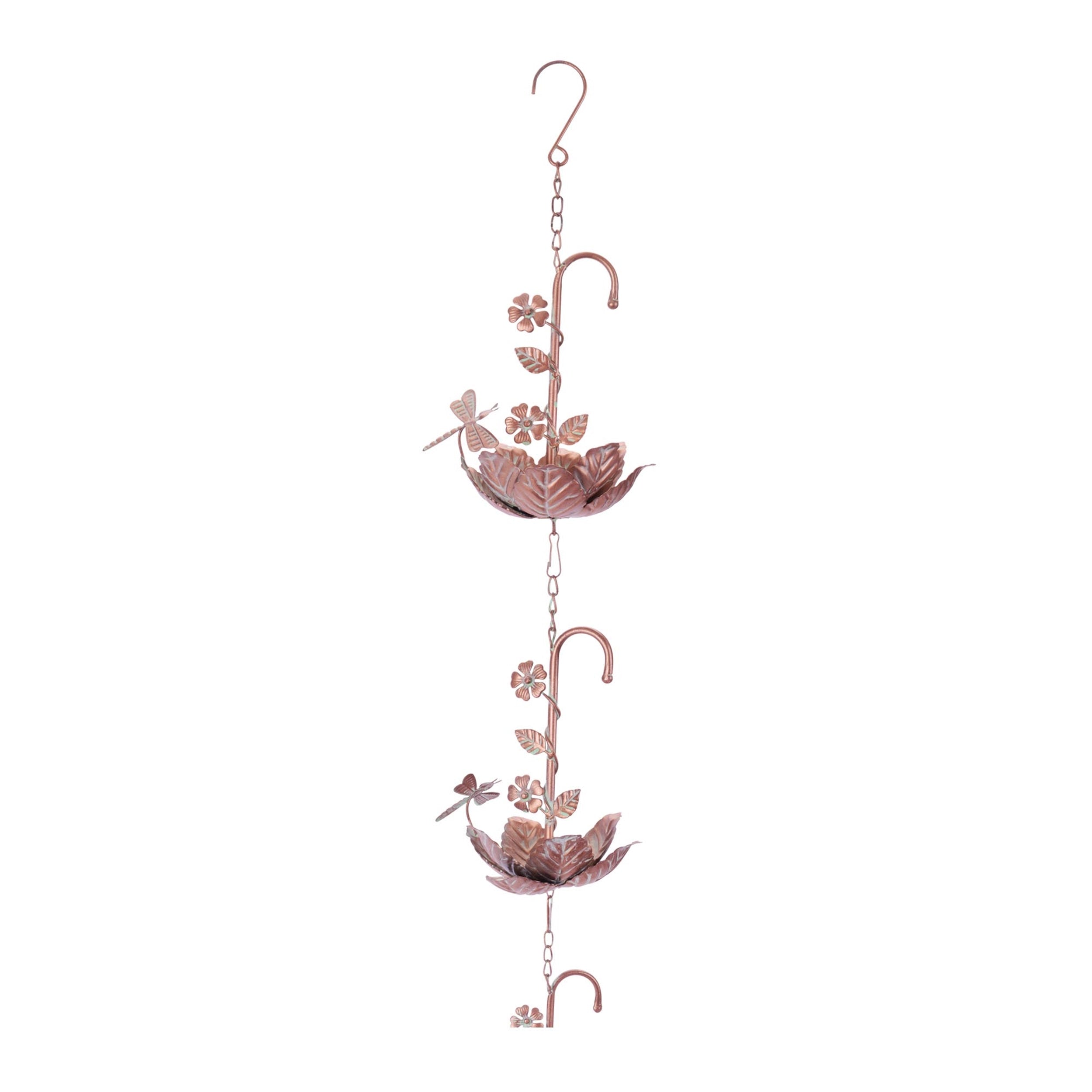 Iron Dragonfly Floral Rain Chain 74"L