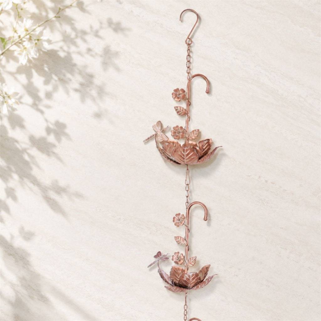 Iron Dragonfly Floral Rain Chain 74"L