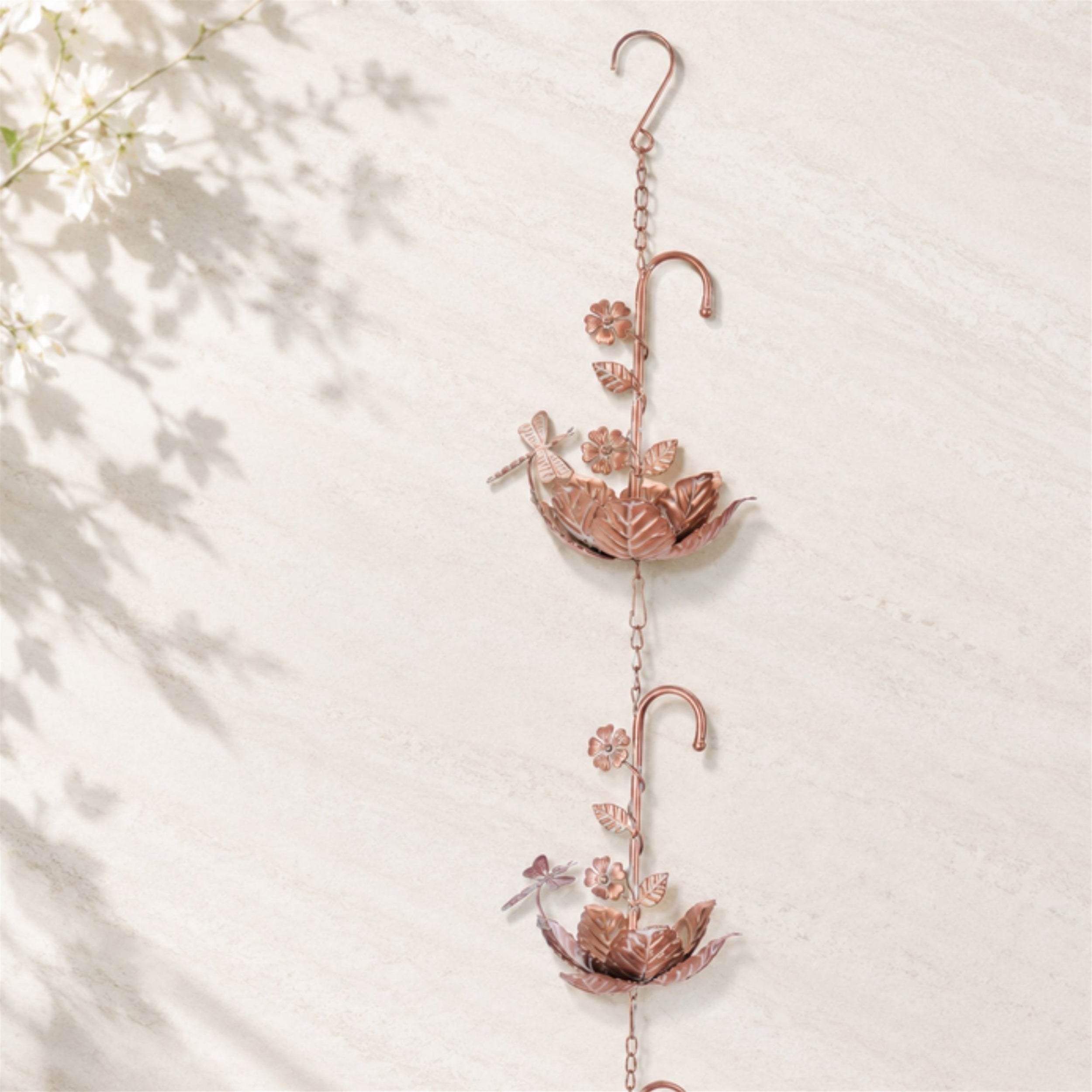 Iron Dragonfly Floral Rain Chain 74"L