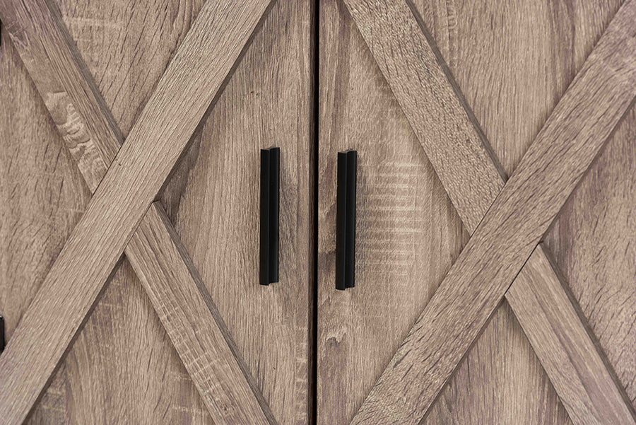Baxton Studio Wayne Modern Contemporary Farmhouse Oak Brown Finished Wood 2-Door Shoe Storage Cabinet