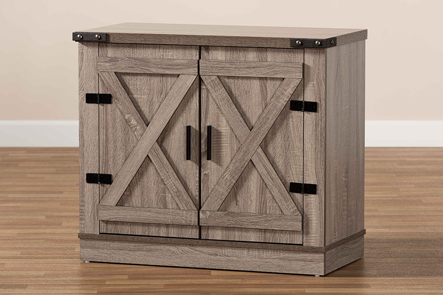 Baxton Studio Wayne Modern Contemporary Farmhouse Oak Brown Finished Wood 2-Door Shoe Storage Cabinet