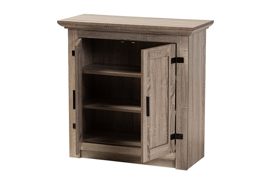 Baxton Studio Bruce Modern Contemporary Farmhouse Oak Brown Finished Wood 2-Door Shoe Storage Cabinet