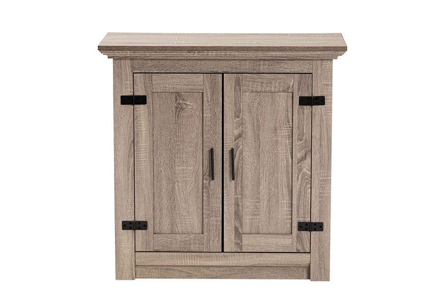 Baxton Studio Bruce Modern Contemporary Farmhouse Oak Brown Finished Wood 2-Door Shoe Storage Cabinet