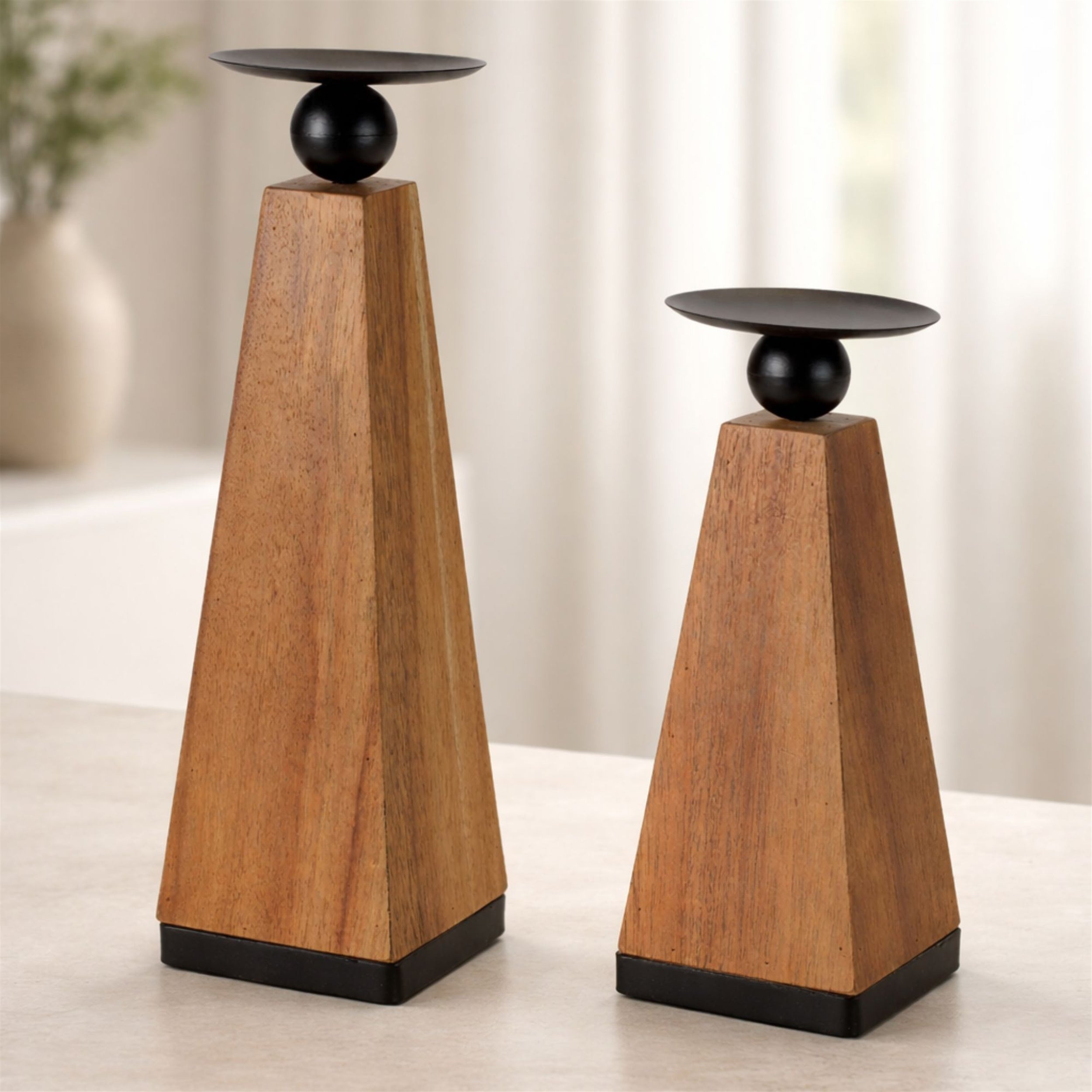 Tapered Wood Candle Holder (Set of 2)