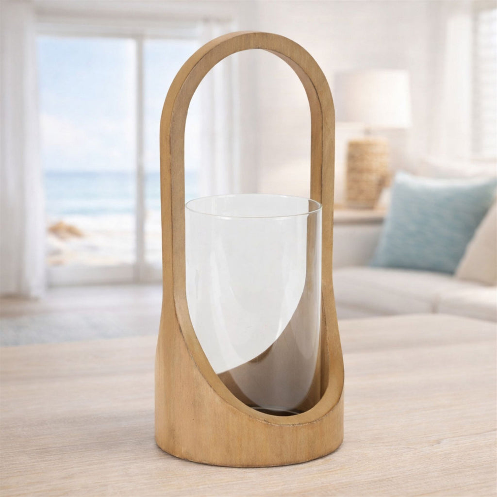 Arched Wood Candle Holder with Glass Hurricane 14"H