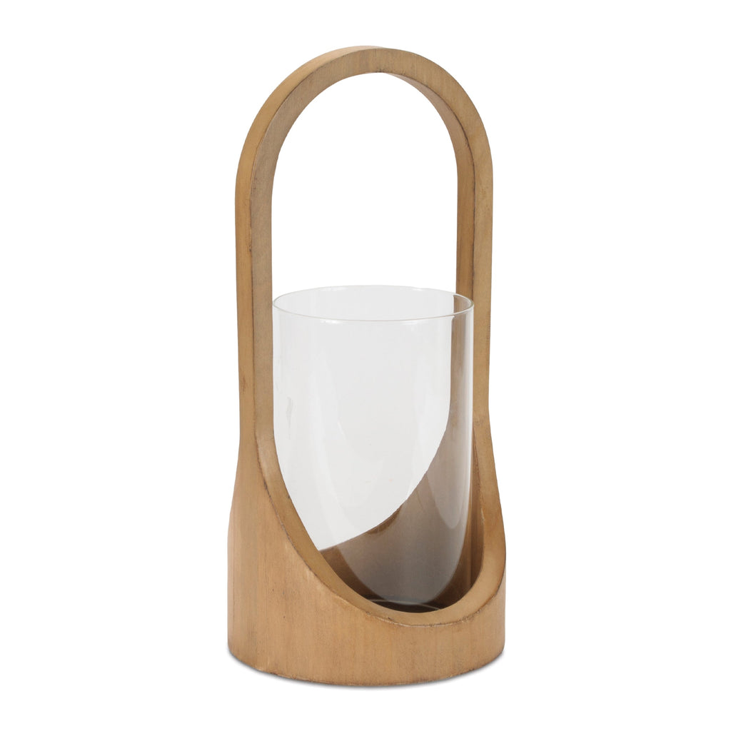 Arched Wood Candle Holder with Glass Hurricane 14"H
