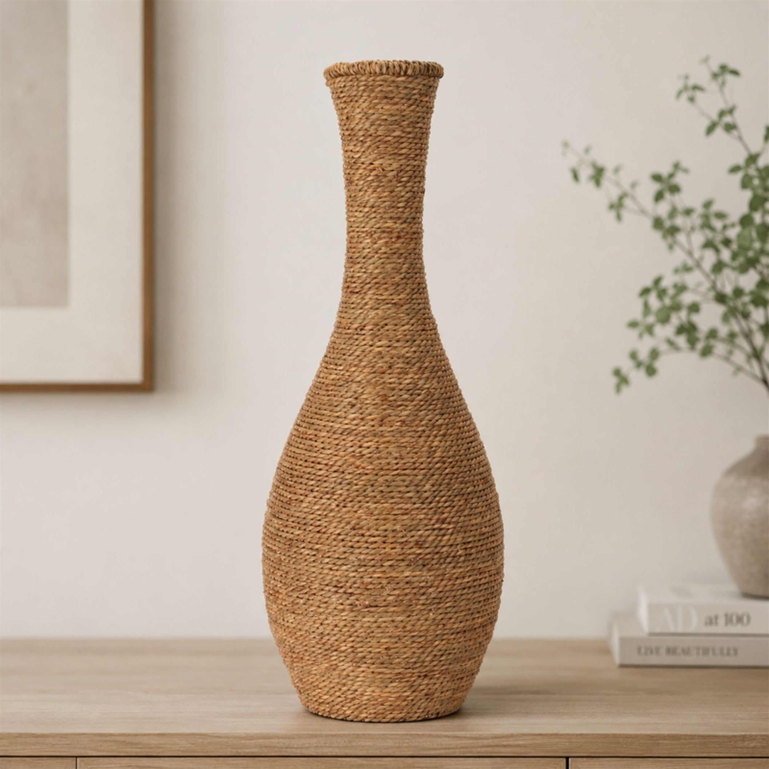 Woven Seagrass Floor Vase 27"H