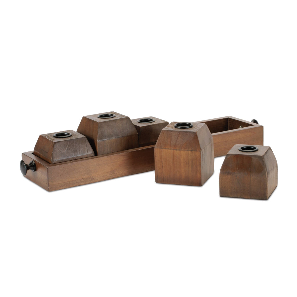 Wooden Drawer Taper Candle Holders 18"L