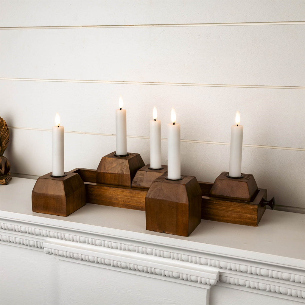 Wooden Drawer Taper Candle Holders 18"L