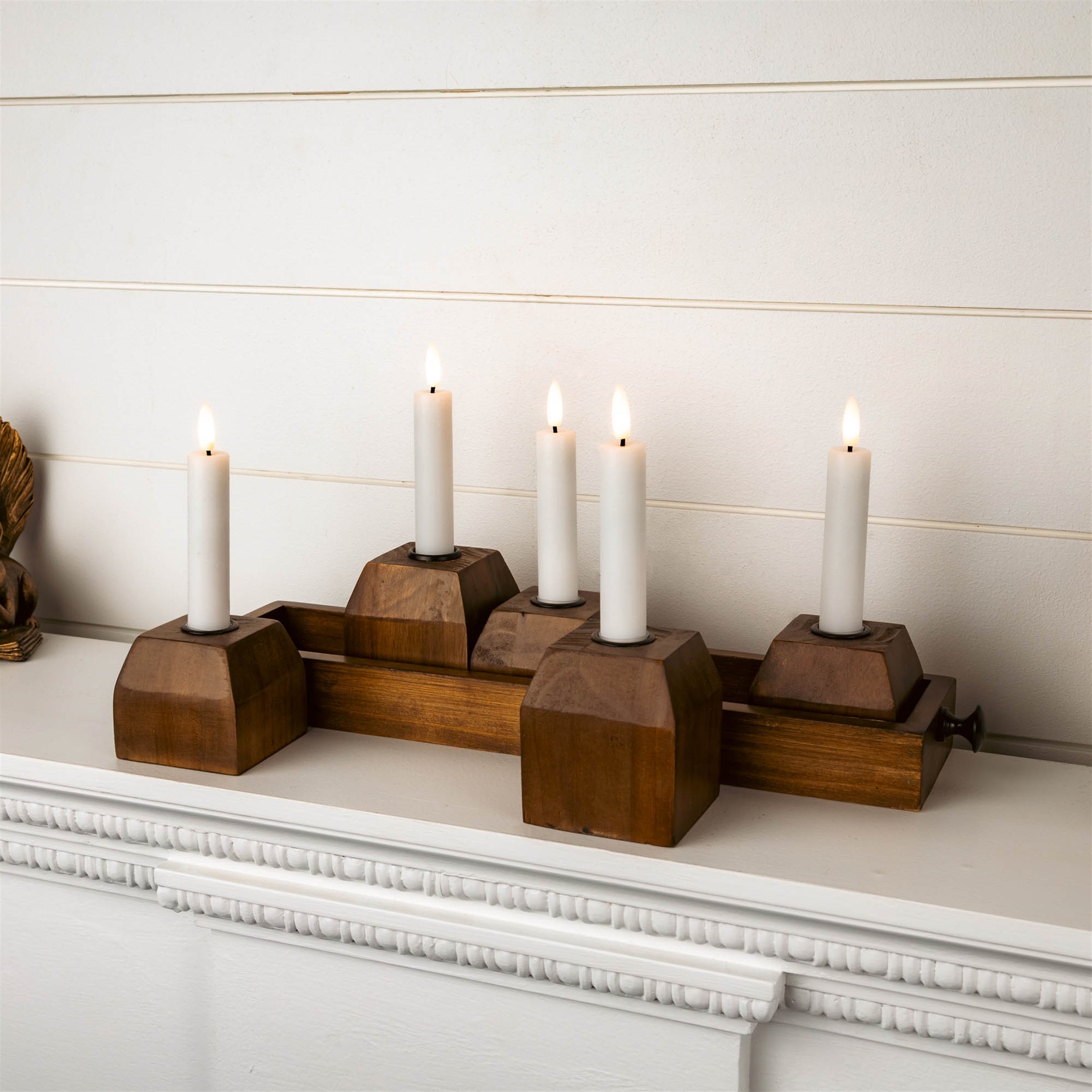 Wooden Drawer Taper Candle Holders 18"L