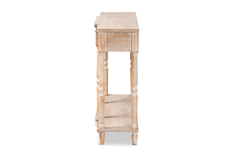 Baxton Studio Hallan Classic and Traditional French Provincial Rustic Whitewashed Oak Brown Finished Wood 3-Drawer Console Table