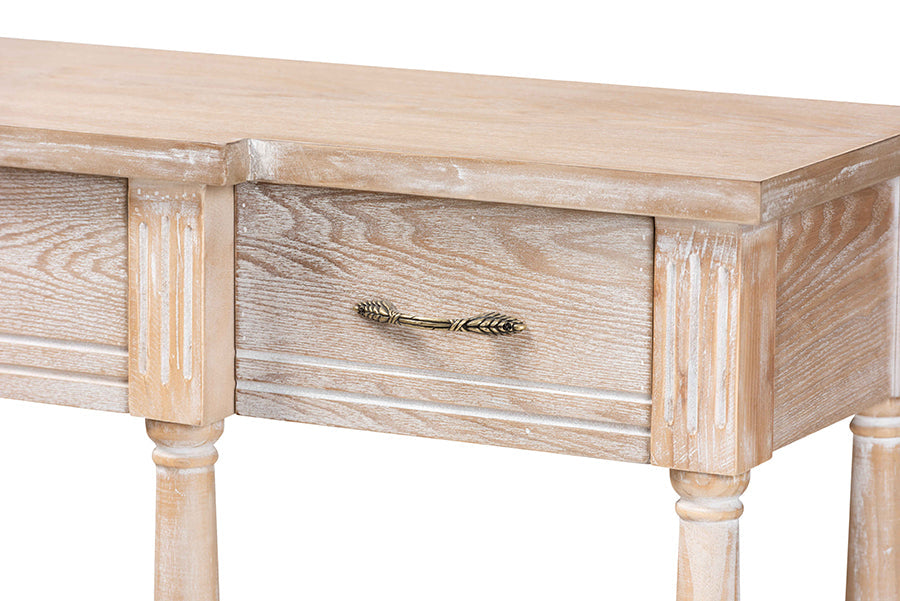 Baxton Studio Hallan Classic and Traditional French Provincial Rustic Whitewashed Oak Brown Finished Wood 3-Drawer Console Table