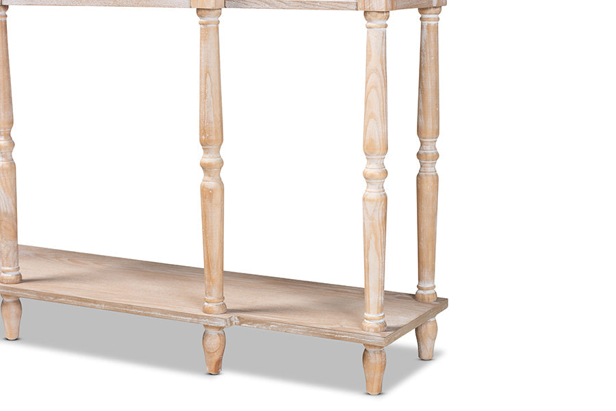 Baxton Studio Hallan Classic and Traditional French Provincial Rustic Whitewashed Oak Brown Finished Wood 3-Drawer Console Table