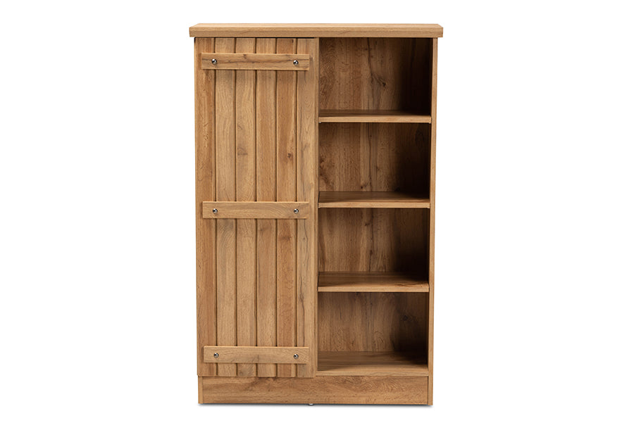 Baxton Studio Eren Modern and Contemporary Farmhouse Natural Oak Brown Finished Wood 1-Door Shoe Cabinet