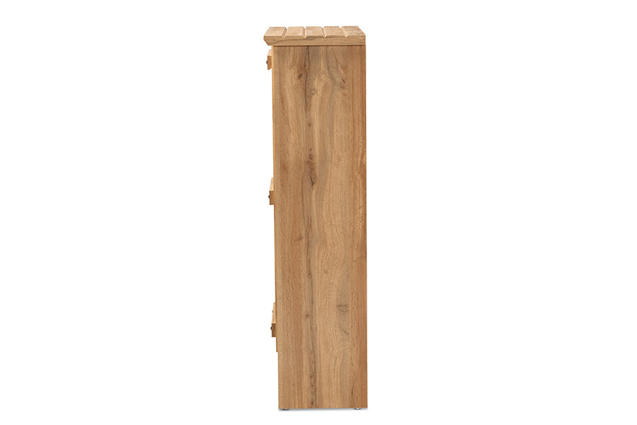 Baxton Studio Eren Modern and Contemporary Farmhouse Natural Oak Brown Finished Wood 1-Door Shoe Cabinet
