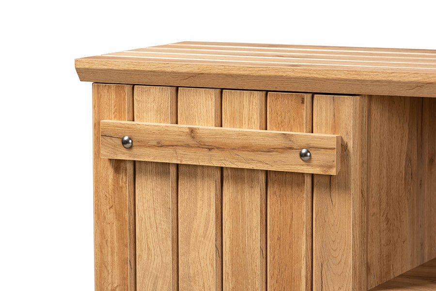 Baxton Studio Eren Modern and Contemporary Farmhouse Natural Oak Brown Finished Wood 1-Door Shoe Cabinet