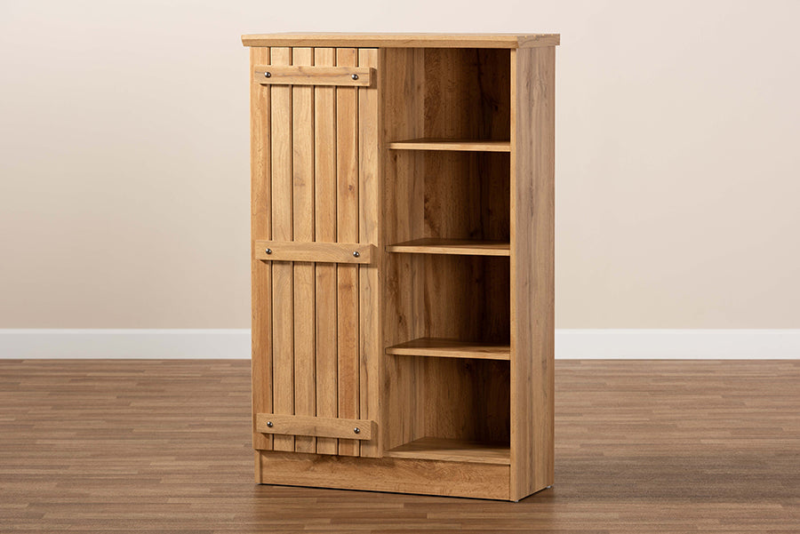 Baxton Studio Eren Modern and Contemporary Farmhouse Natural Oak Brown Finished Wood 1-Door Shoe Cabinet