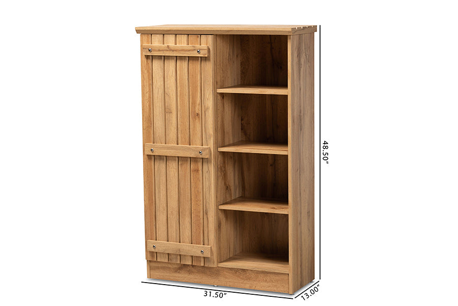 Baxton Studio Eren Modern and Contemporary Farmhouse Natural Oak Brown Finished Wood 1-Door Shoe Cabinet