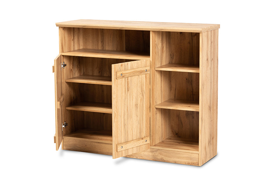 Baxton Studio Eren Modern and Contemporary Farmhouse Natural Oak Brown Finished Wood 2-Door Dining Room Sideboard Buffet