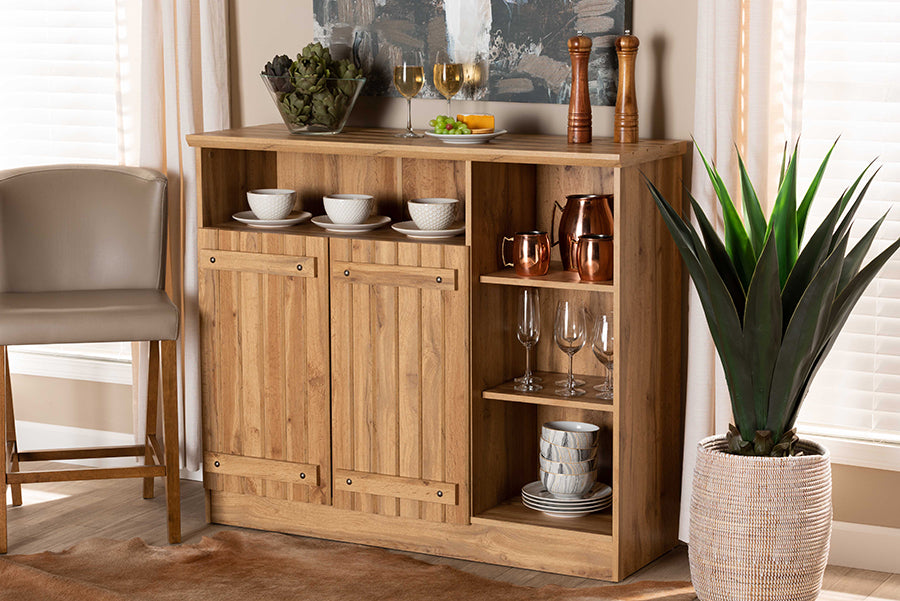 Baxton Studio Eren Modern and Contemporary Farmhouse Natural Oak Brown Finished Wood 2-Door Dining Room Sideboard Buffet