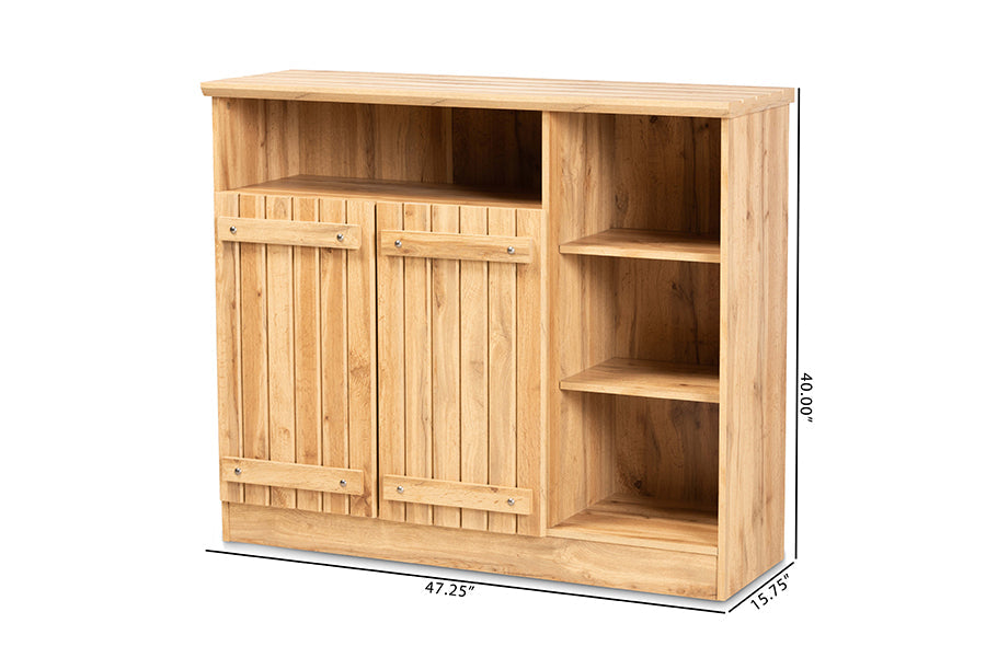 Baxton Studio Eren Modern and Contemporary Farmhouse Natural Oak Brown Finished Wood 2-Door Dining Room Sideboard Buffet
