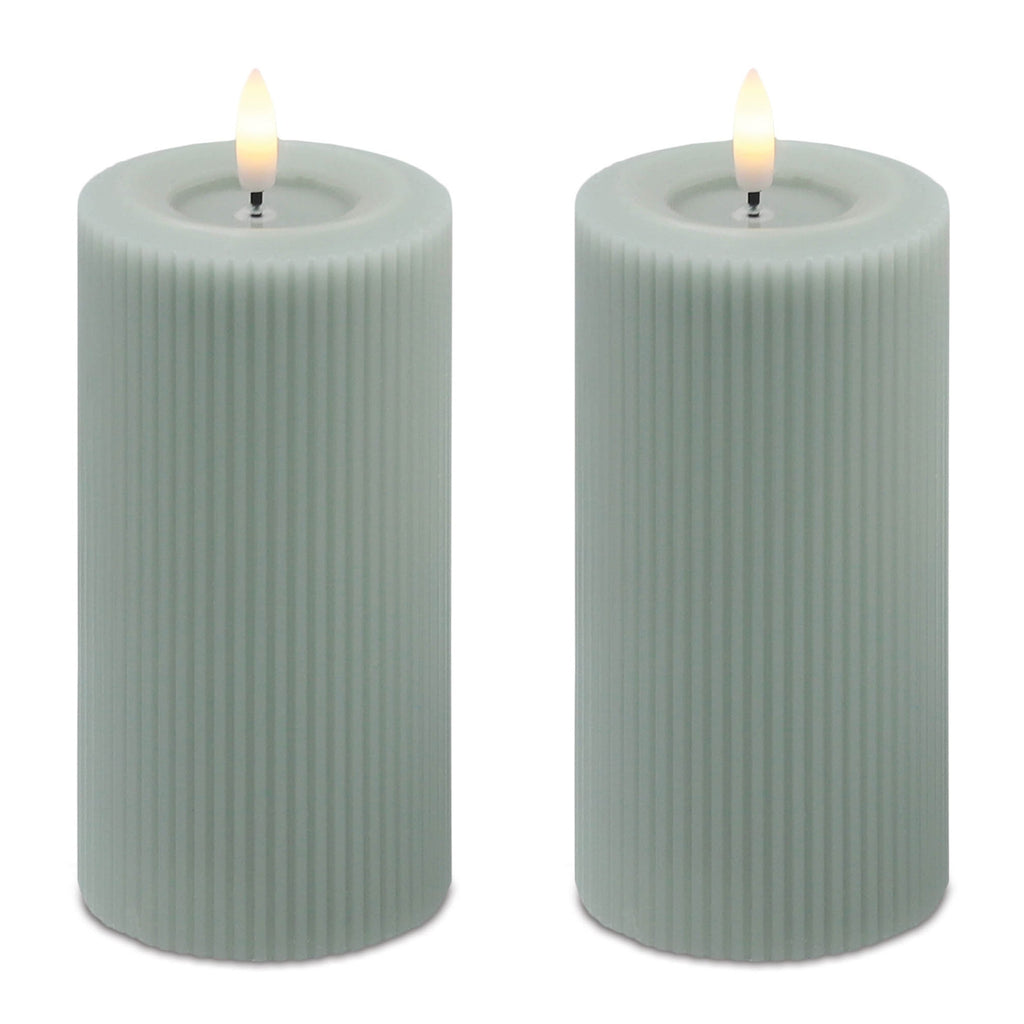 FIA Wick Sage Ribbed Pillar Candle (Set of 2)