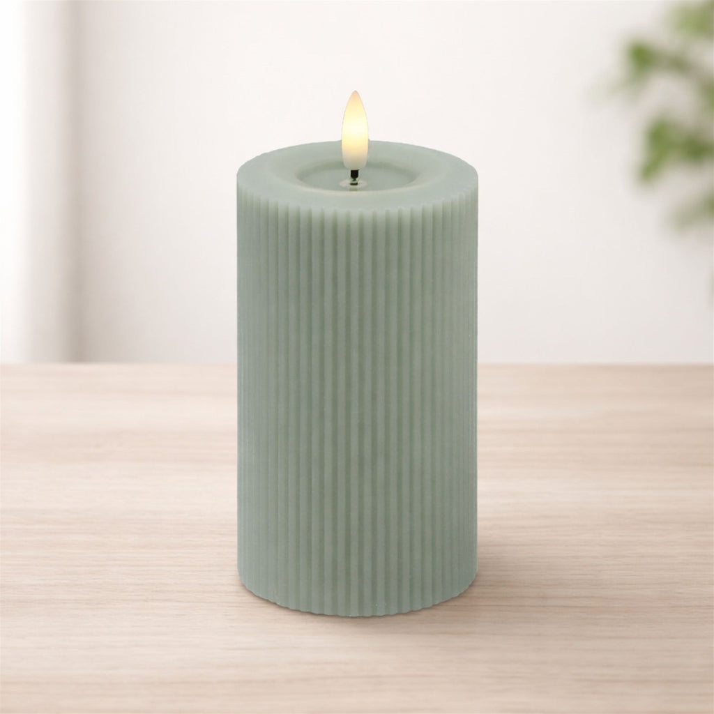 FIA Wick Sage Ribbed Pillar Candle (Set of 2)