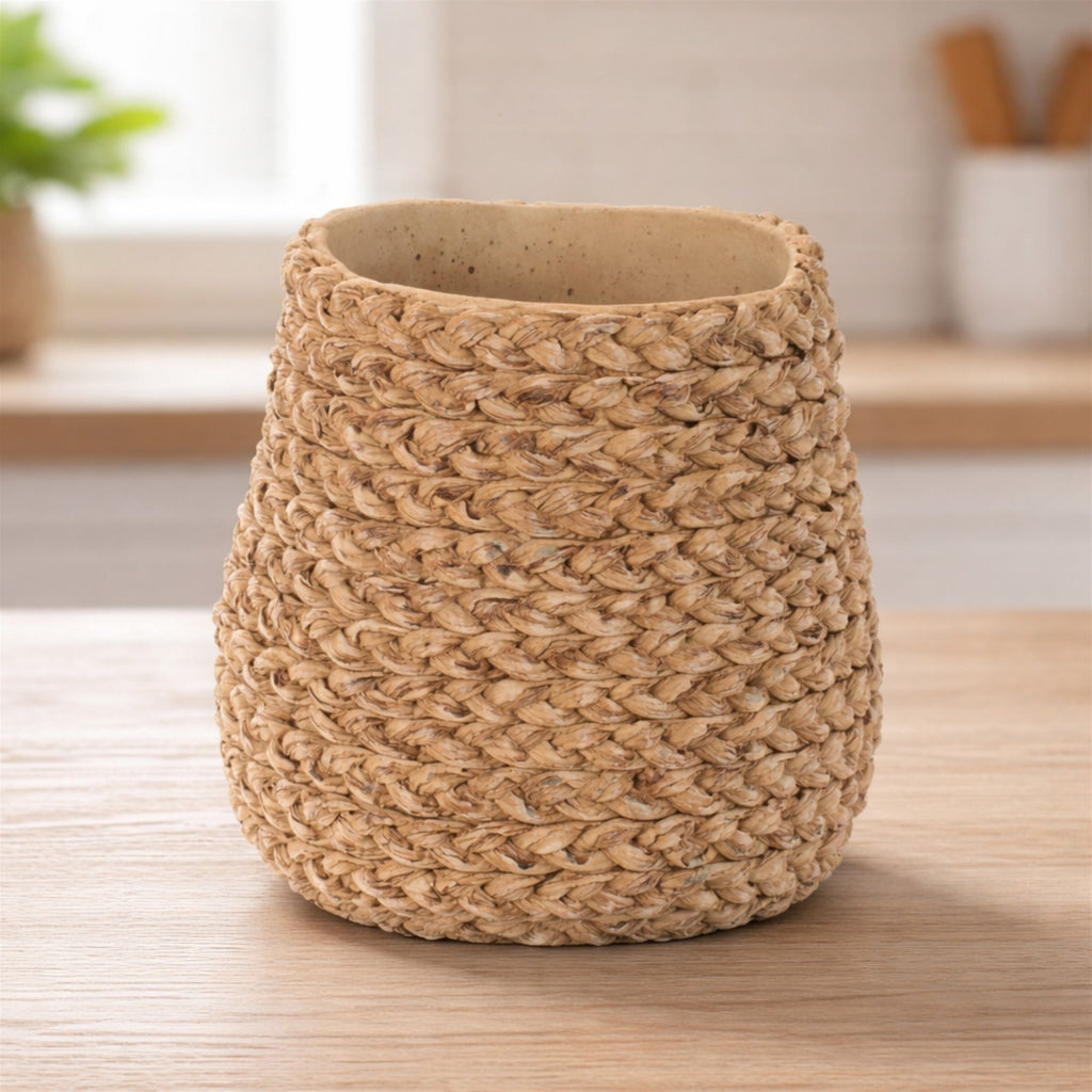 Braided Weave Cement Vase 7"D